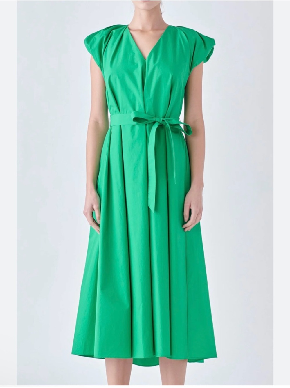 English Factory Bright Green V-Neck Belted Midi Dress